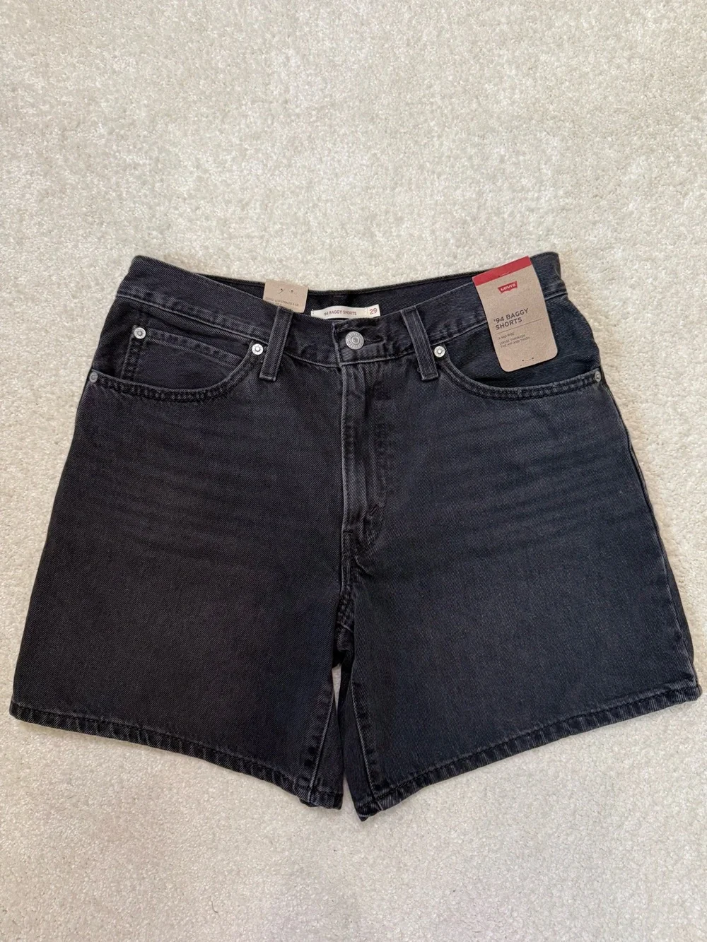 Levi's '94 Baggy Mid-Rise Black Denim Jeans Shorts Size 29 8